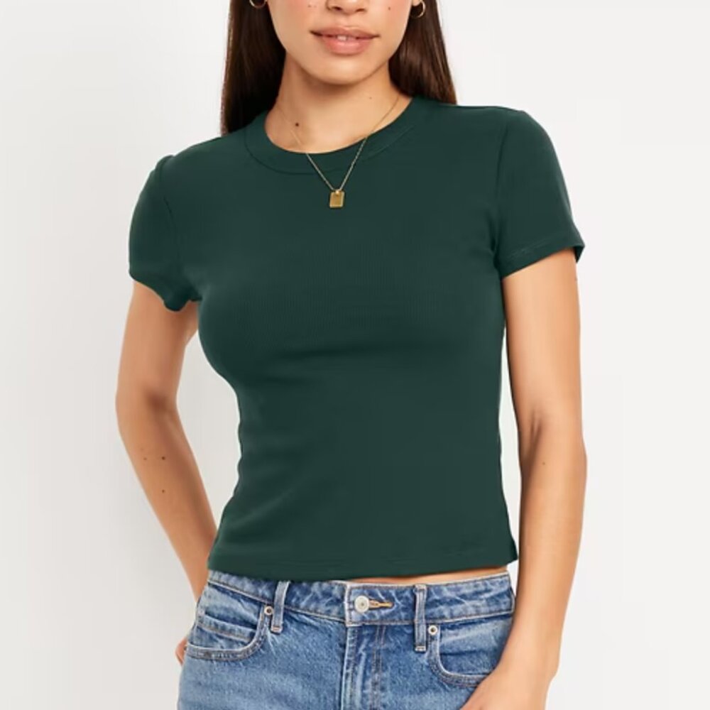 BOGO Old Navy Snug Crop T-Shirt Dark Bottle Green Size Medium